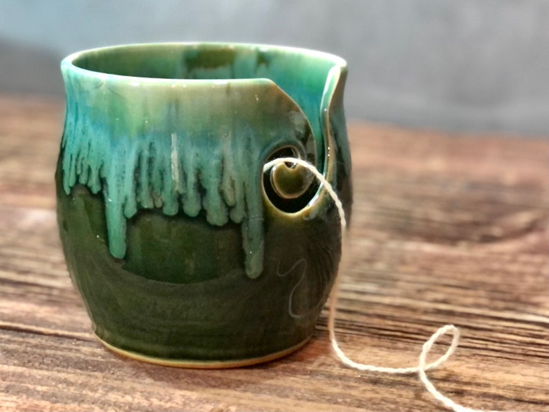 Yarn Bowl hand thrown stoneware Rainbow Trout turquoise knitting crochet image 3