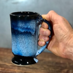 Hand Thrown Midnight Blue Pottery Mug Standard Style Pottery Stoneware image 4