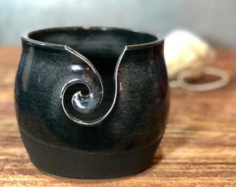 Yarn Bowl hand thrown stoneware Tourmaline Black knitting crochet