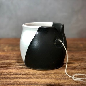 Yarn Bowl hand thrown stoneware White Black knitting crochet