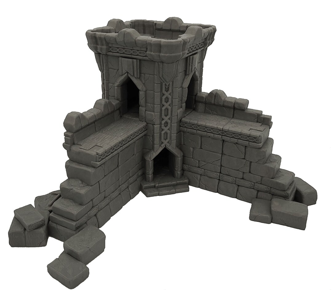 Dwarf Settlement Wall Corner Tower - 3D Printed RPG & Wargame Terrain For 28mm Miniatures