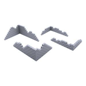 May include: Four gray brick corner pieces for model building. The pieces are made of a lightweight material and are designed to be easily assembled.