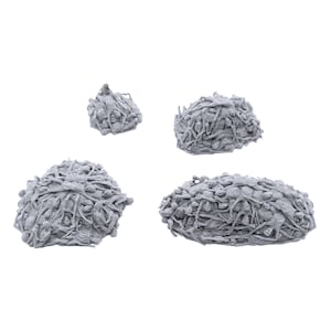 May include: Four gray 3D printed models of a pile of bones. The models are different sizes and shapes.