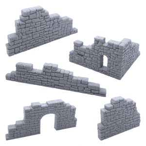 Ruined Stone Walls Set B - DND Terrain Compatible with Dungeons and Dragons, 28mm Miniature Wargaming, Tabletop RPGs