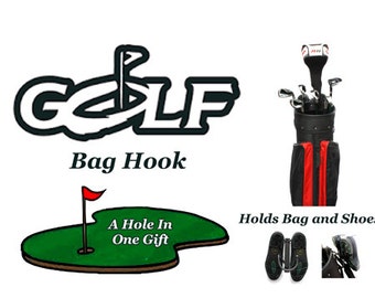 Golf Bag Hook | Wall Mounted Holders For Golfing Equipment. Golfer Gift For Golf Coach. Organiser/Organizer With Hook For Bag & Golf Shoes.