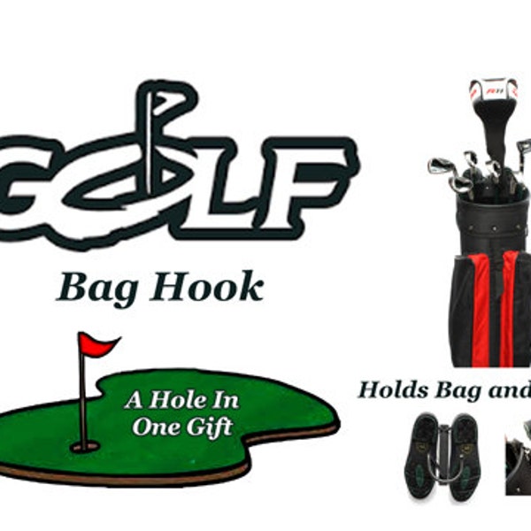 Golf Bag Hook | Wall Mounted Holders For Golfing Equipment. Golfer Gift For Golf Coach. Organiser/Organizer With Hook For Bag & Golf Shoes.