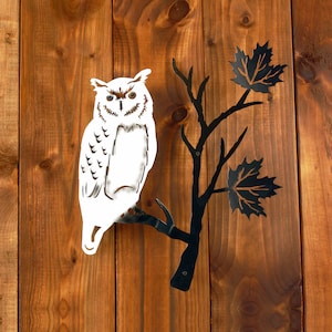White Metal Bird Owl Outdoor Décor / Snowy Owl Art / Owl Sculpture / Metal Art