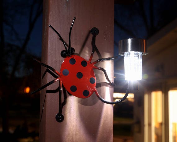 Metal Wall Decor Lady Bug With Solar Light Metal Wall Art Etsy