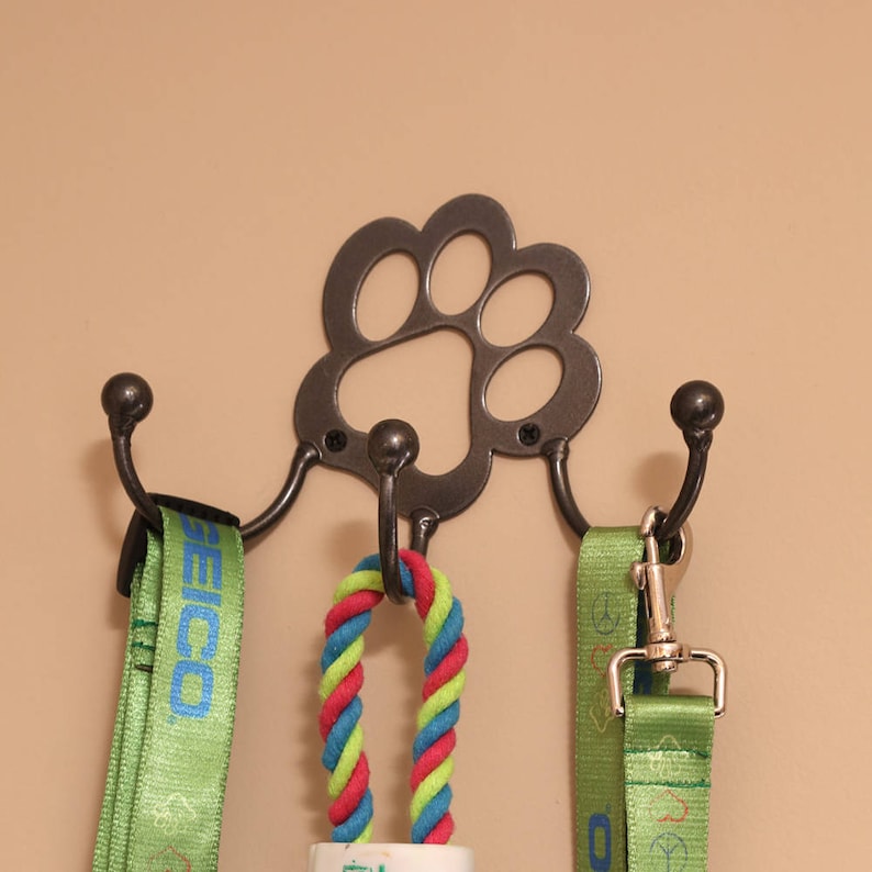Dog Leash Hook Metal Dog Paw Metal Wall Art 3 Hooks on Etsy