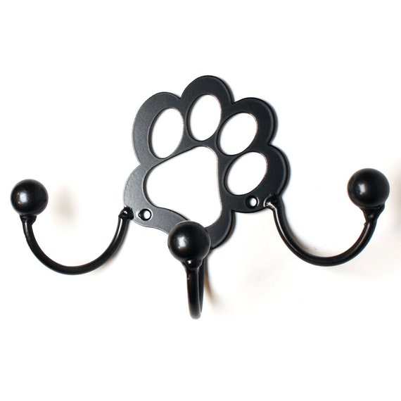 Dog Leash Hook Metal Dog Paw: Metal Wall Art 3 Hooks on Wall-mount