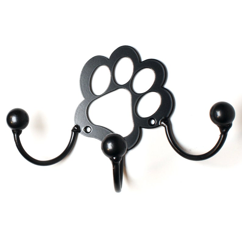 Dog Leash Hook Metal Dog Paw Metal Wall Art 3 Hooks On Etsy