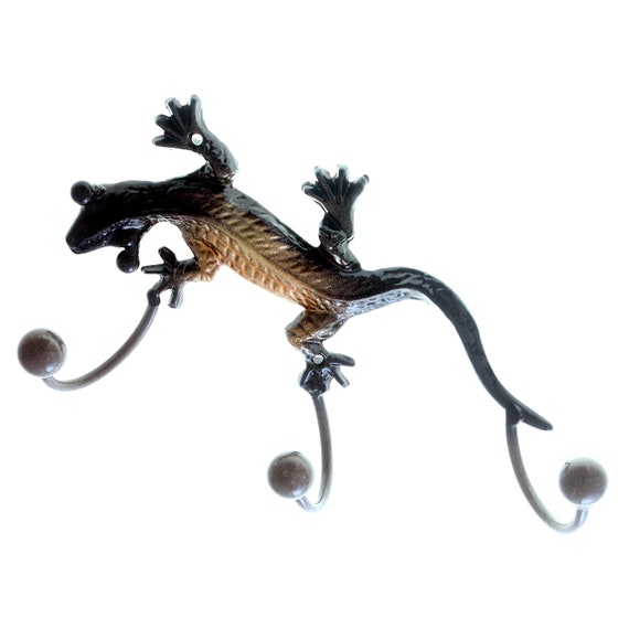Key Rack REPTILE Hook GECKO 3 Cast Iron LIZARD Towel Hanger Coat Hat Hooks