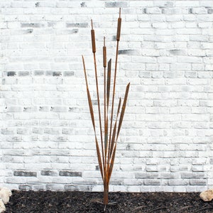 Large Rustic Cattail Bulrush Sculpture: Metal Bulrush | Handcrafted Metal Art | Interior Decor & Garden Ornament