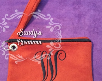 Suede like Monogrammed  Wristlet Handbag