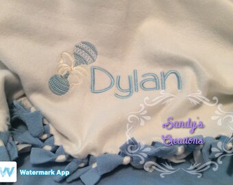 Personalized Fleece Baby Blanket w/ Embroidered Baby Rattle