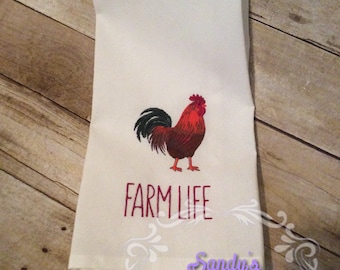 Embroidered Rooster Tea Towel / Kitchen Towel Home Decor