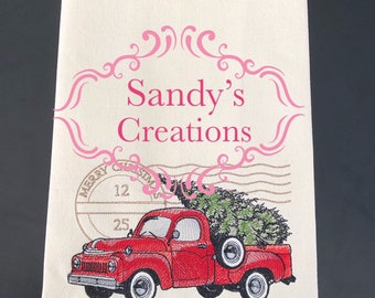 Retro Christmas Truck Tea Towel