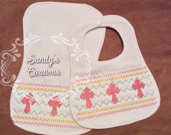 Cross embroidered Bib & Burp Cloth Combo