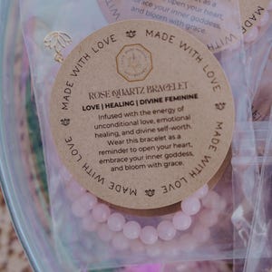 Semi-Precious Rose Quartz Crystal Bracelet with Gold Lotus Charm | Promotes Self-Love, Friendship, Deep Inner Healing & Peace image 1