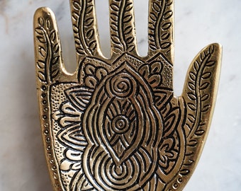 BUDDHA Floral Motif Metal Hand // Incense Holder // Palo Santo Holder // Ring Dish // Trinket Tray // Jewelry Tray // Home Decor