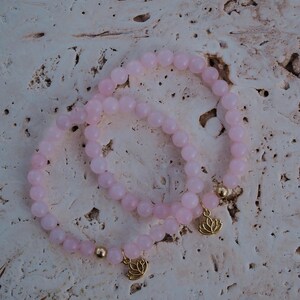 Semi-Precious Rose Quartz Crystal Bracelet with Gold Lotus Charm | Promotes Self-Love, Friendship, Deep Inner Healing & Peace image 2