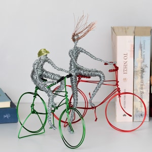 Bike Rider, Set of Two Bicycle Sculptures, Wire Art, Racing Cyclist Sculpture, Bike Gifts, Cycling Gifts, Different Color Size Options