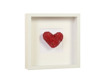 Framed Wire Heart Sculpture – Handmade 3D Minimalist Artwork