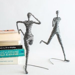Wire Runner Sculpture, Abstract Sports Statue, Office Decor
