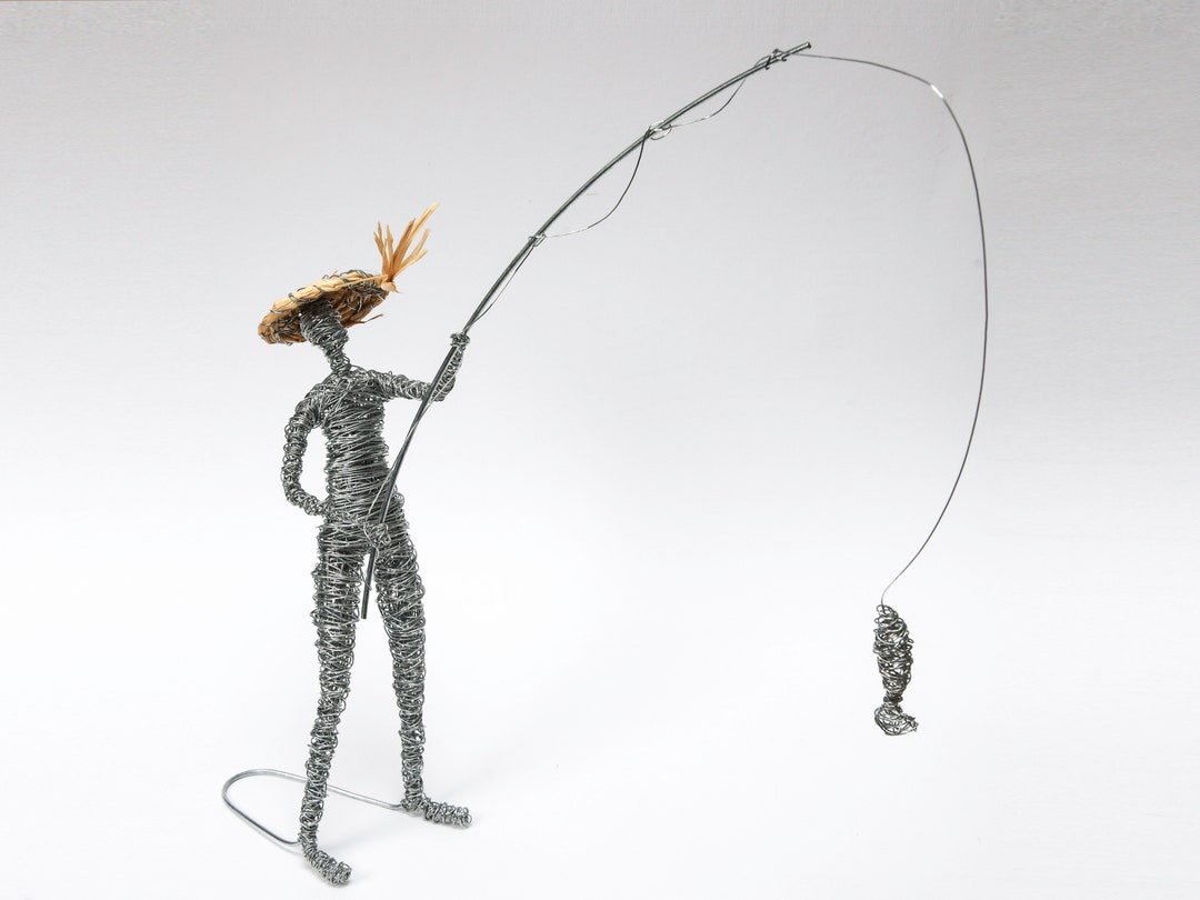 Fisherman Statue, Fishing Man Sculpture, Salmon Fishing With Spoons