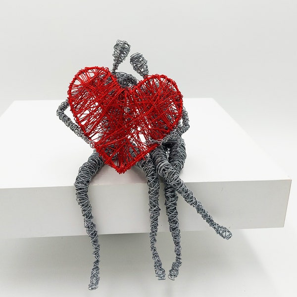 Ich liebe dich Geschenk, Herz Skulptur, Draht Skulptur, Valentine Herz, Liebe Skulptur, Liebe Kunstwerk, Original Skulptur, rotes Herz, Herz Geschenk
