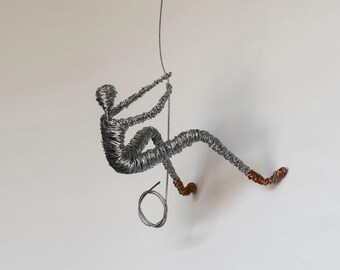 Wire Man Sculpture, Rock Climbing Wall Art, Home Gym Decor