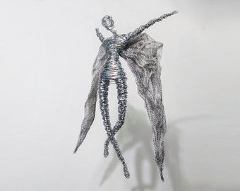 Guardian Angel Modern Sculpture, Decorative sculpture, Female Sculpture, Spiritual Being, Wall Art, Wire Art Sculpture, Hausewarming Gift