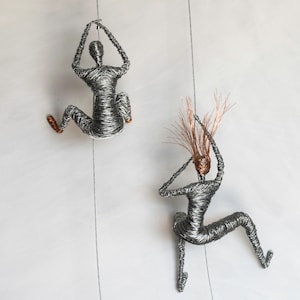 Climbing Man and Woman Wire Sculpture, Wall Sculpture, Wall Decor, Wall Hanging, Climbing Adventurer, Rock Climber.