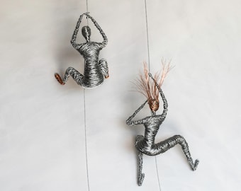 Climbing Man and Woman Wire Sculpture, Wall Sculpture, Wall Decor, Wall Hanging, Climbing Adventurer, Rock Climber.