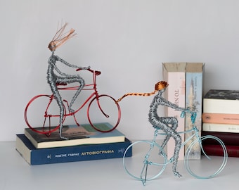 Wire Bicycle Sculpture Set, Modern Cycling Art