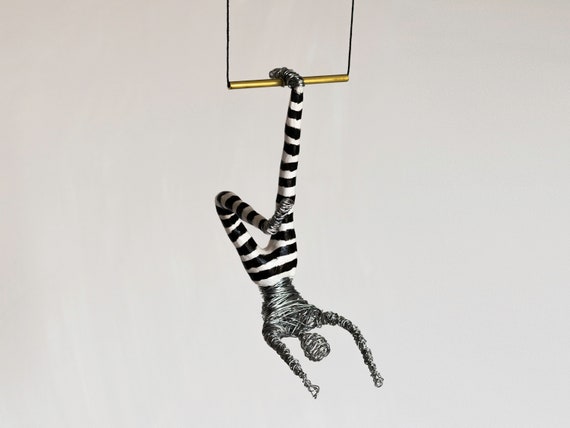 Wire Acrobat Sculpture, Modern Wall Art, Circus Decor
