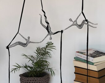 Wire Figure Sculpture, Rock Climbing Women, Modern Wall Art