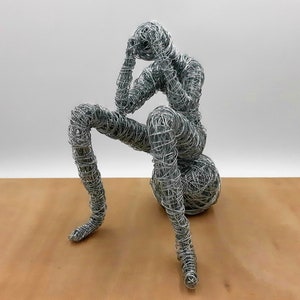 Living room decorating idea, Thinking Man Wire Sculpture, Modern 3D Art