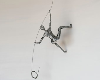 Climbing Man Wire Sculpture, Modern Metal Wall Art