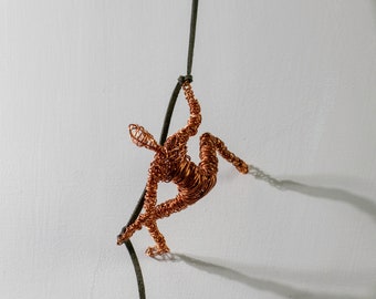 Copper Wire Wall Climber Sculpture – Handmade Modern Art