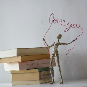 Wire Sculpture Love Art, Long Distance Gift, 7th Anniversary Gift image 1
