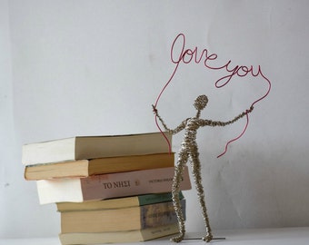 Wire Sculpture Love Art, Long Distance Gift, 7th Anniversary Gift