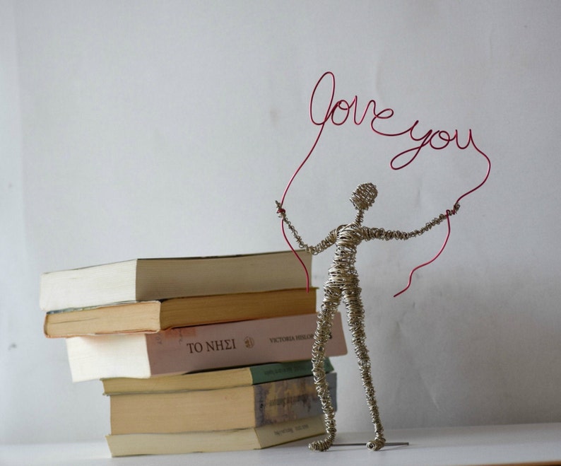 Wire Sculpture Love Art, Long Distance Gift, 7th Anniversary Gift image 1