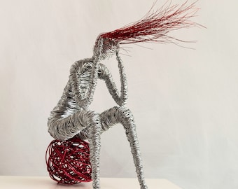 Red Hair Woman Figurine Sculpture, Art Sculpture, Art Tabletop Sculpture, Home Collectible, Figurines, Metal Sculpture