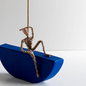 Sailor sculpture, living room modern decoration, one of a kind sculpture, wooden sailing boat contemporary home decor, quick to ship