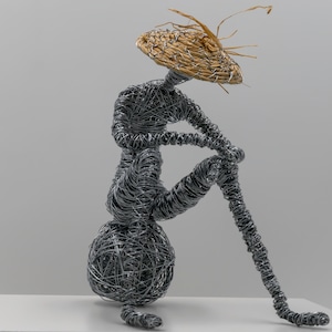 Man sculpture, living room decorating idea, thinking man in the sun, summer wire sculpture, coastal wire art decoration, unique gift