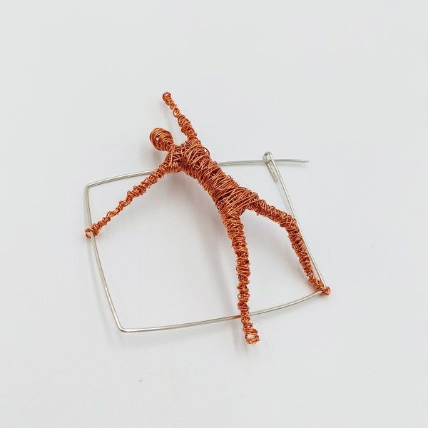 Copper Brooch, Art Sculpture Jewelry, Wire Figure, Acrobat Sculpture, Art Object, For Her, Copper Jewelry, Contemporary Jewelry, Art Brooch
