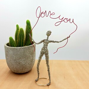 Wire Sculpture Love Art, Long Distance Gift, 7th Anniversary Gift image 2