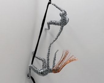 Wire Sculpture Climbing Figures, Modern Wall Art, Home Gym Decor, Set of 2