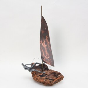 Driftwood Sculpture, Sailing Boat, Nautical Centerpiece for Table, Coastal Art, Driftwood Sailing Boat, Original Art, Dad Nautical Gift
